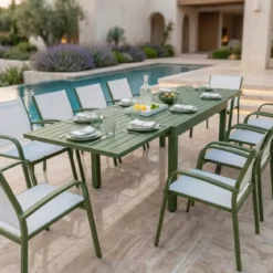 Tavolo da giardino allungabile in alluminio 10 posti (135/270 x 90 cm) Murano Verde oliva