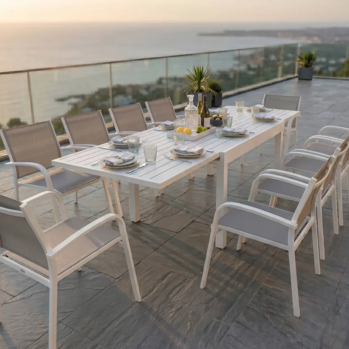 Tavolo da giardino allungabile alluminio 10 posti (135/270 x 90 cm) Murano Bianco