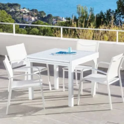 Tavolo da giardino allungabile alluminio 8 posti (90/180 x 90 cm) Murano Bianco