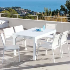 Tavolo da giardino allungabile alluminio 12 posti (200/320 x 100 cm) Murano Bianco
