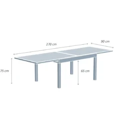 Tavolo da giardino allungabile in vetro 10 posti (135/270 x 90 cm) Murano Antracite