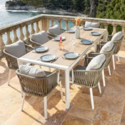 Tavolo da giardino estensibile in alluminio 12 posti (195/247/300 x 96 cm) Amalfi Bianco e legno