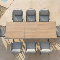 Tavolo da giardino estensibile automatico in alluminio 12 posti (240/300 x 96 cm) Amalfi Grigio antracite e legno