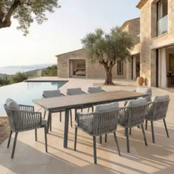 Tavolo da giardino estensibile automatico in alluminio 12 posti (240/300 x 96 cm) Amalfi Grigio antracite e legno