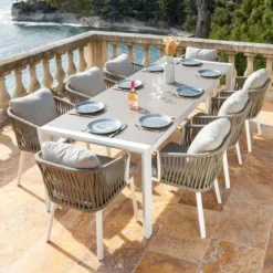 Tavolo da giardino estensibile in alluminio 10 posti (180/240 x 96 cm) Amalfi Bianco e tortora