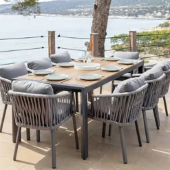 Tavolo da giardino estensibile in alluminio 12 posti (195/247/300 x 96 cm) Amalfi Grigio antracite e legno