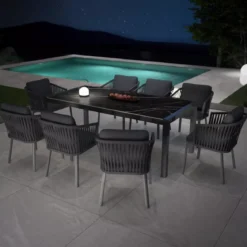 Tavolo da giardino 8 posti alluminio e ceramica (180 x 90 cm) Modena Nero marmorizzato