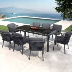 Tavolo da giardino 8 posti alluminio e ceramica (180 x 90 cm) Modena Nero marmorizzato