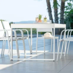 Tavolo da giardino 8 posti allumino e ceramica (180 x 90 cm) Kore Bianco e grigio chiaro