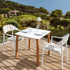 Tavolo da giardino quadrato in alluminio 2 posti (76 x 76 cm) Monte Carlo Bianco