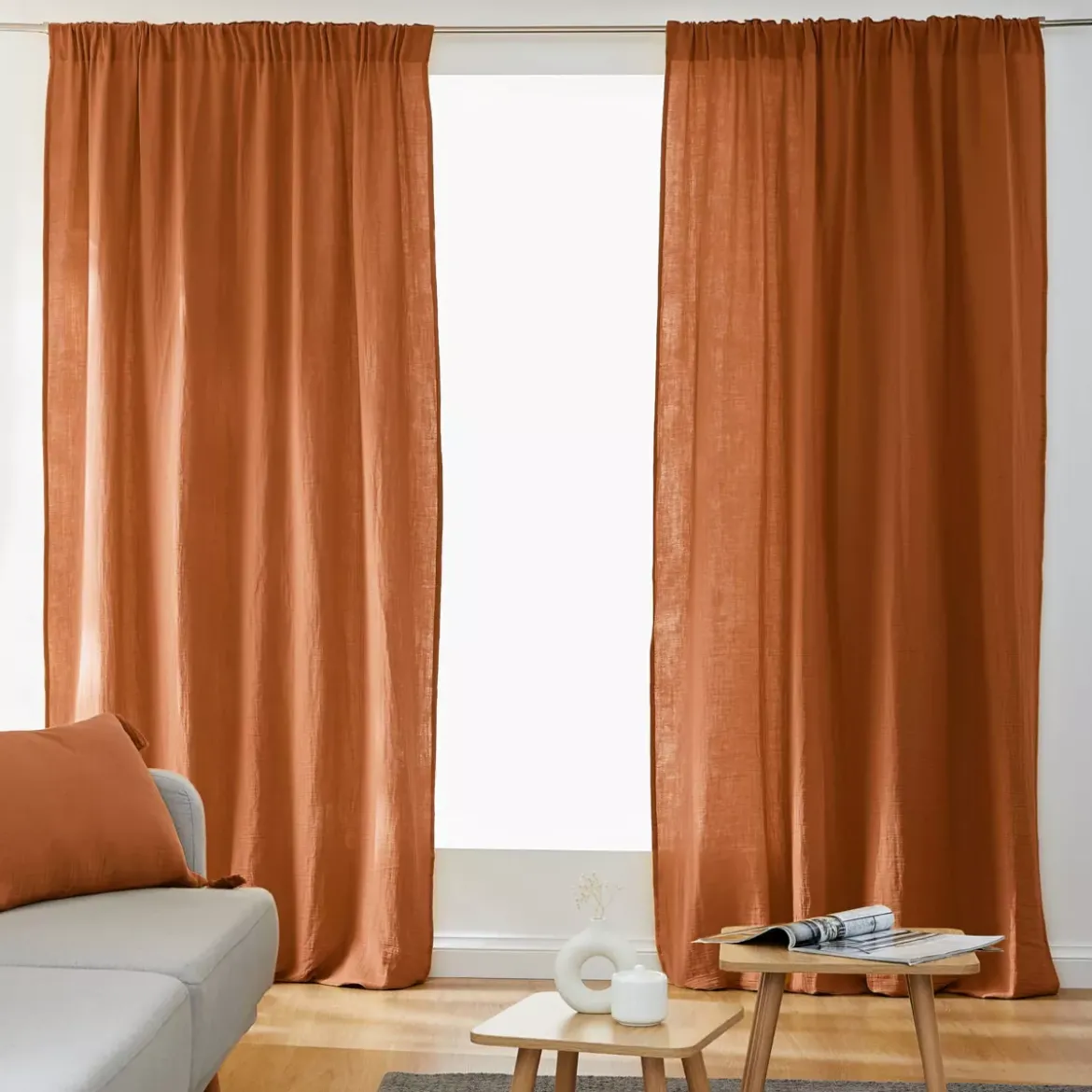 Tenda con passanti nascosti (180 x 240 cm) Gaïa Albicocca