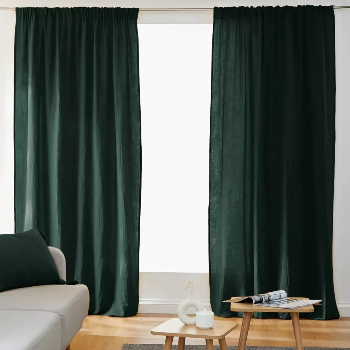 Tenda garza di cotone con passanti nascosti (180 x 240 cm) Gaïa Verde abete