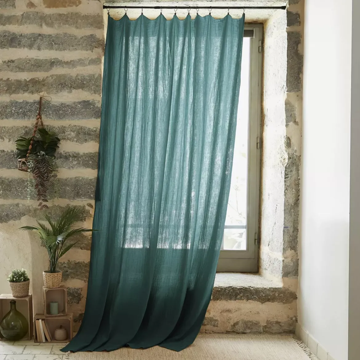 Tenda garza di cotone regolabile (180 x max 300 cm) Gaïa Blu anatra