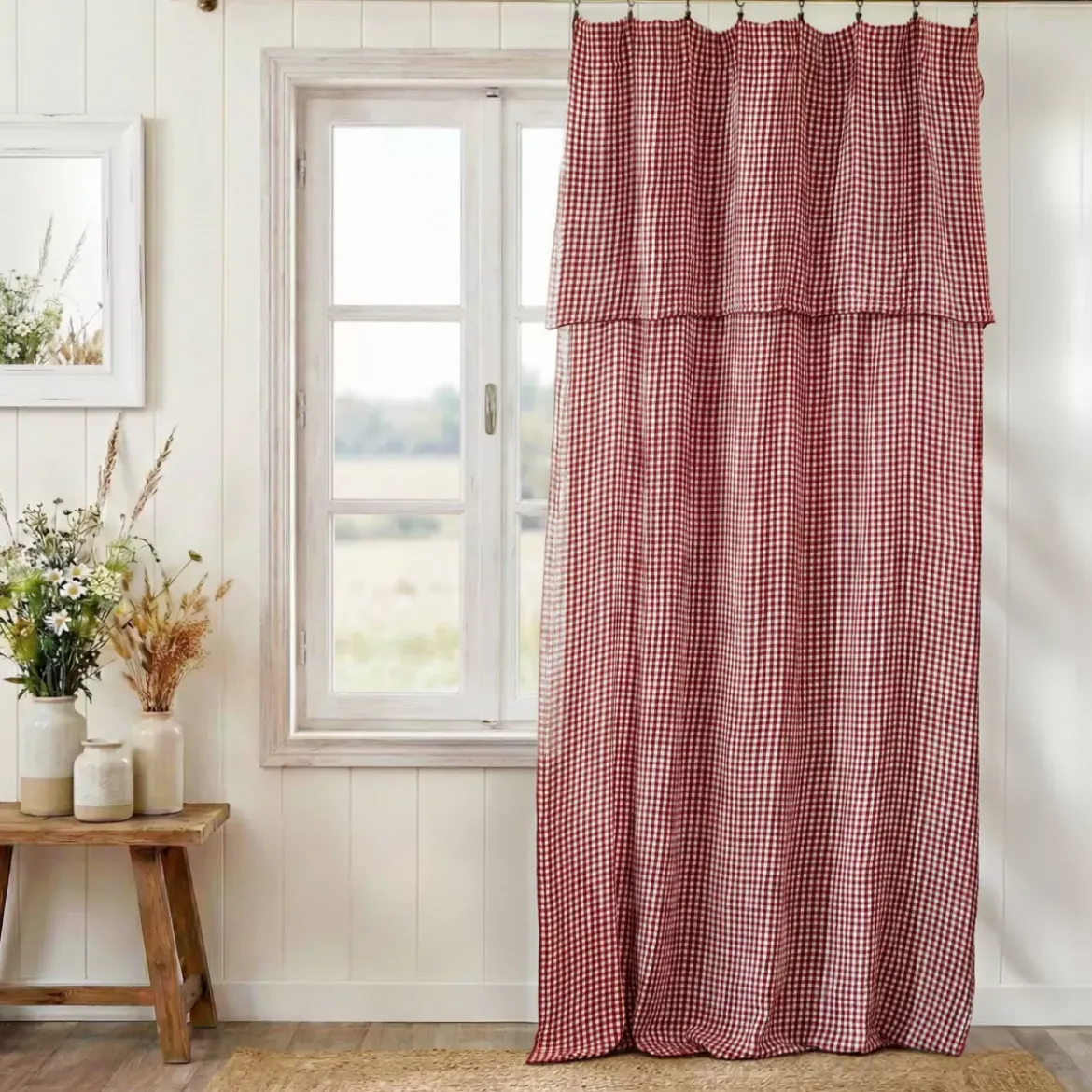 Tenda garza di cotone regolabile (140 x max 180 cm) Gaïa vichy Terracotta