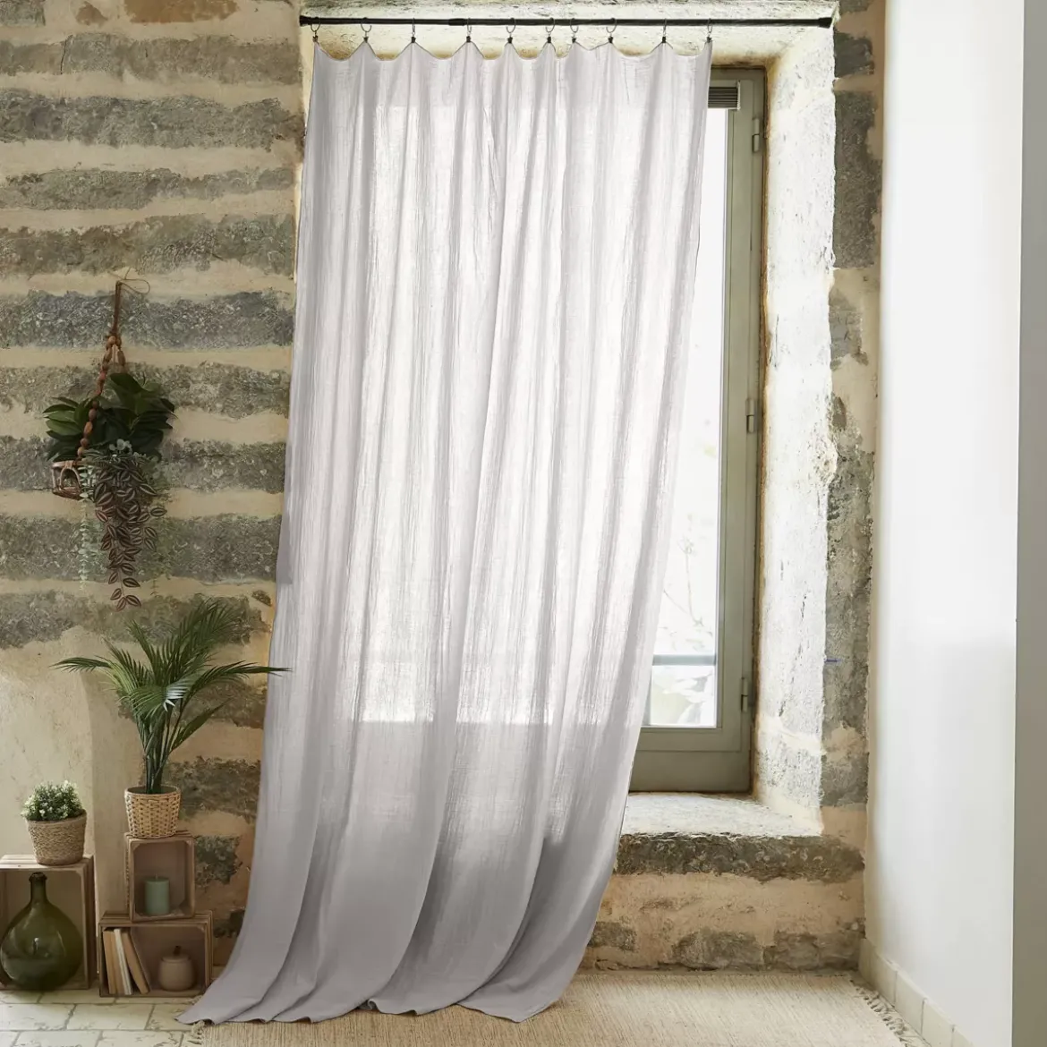 Tenda garza di cotone regolabile (180 x max 300 cm) Gaïa Grigio nuvola