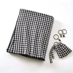 Tenda garza di cotone regolabile (140 x max 180 cm) Gaïa vichy Nero