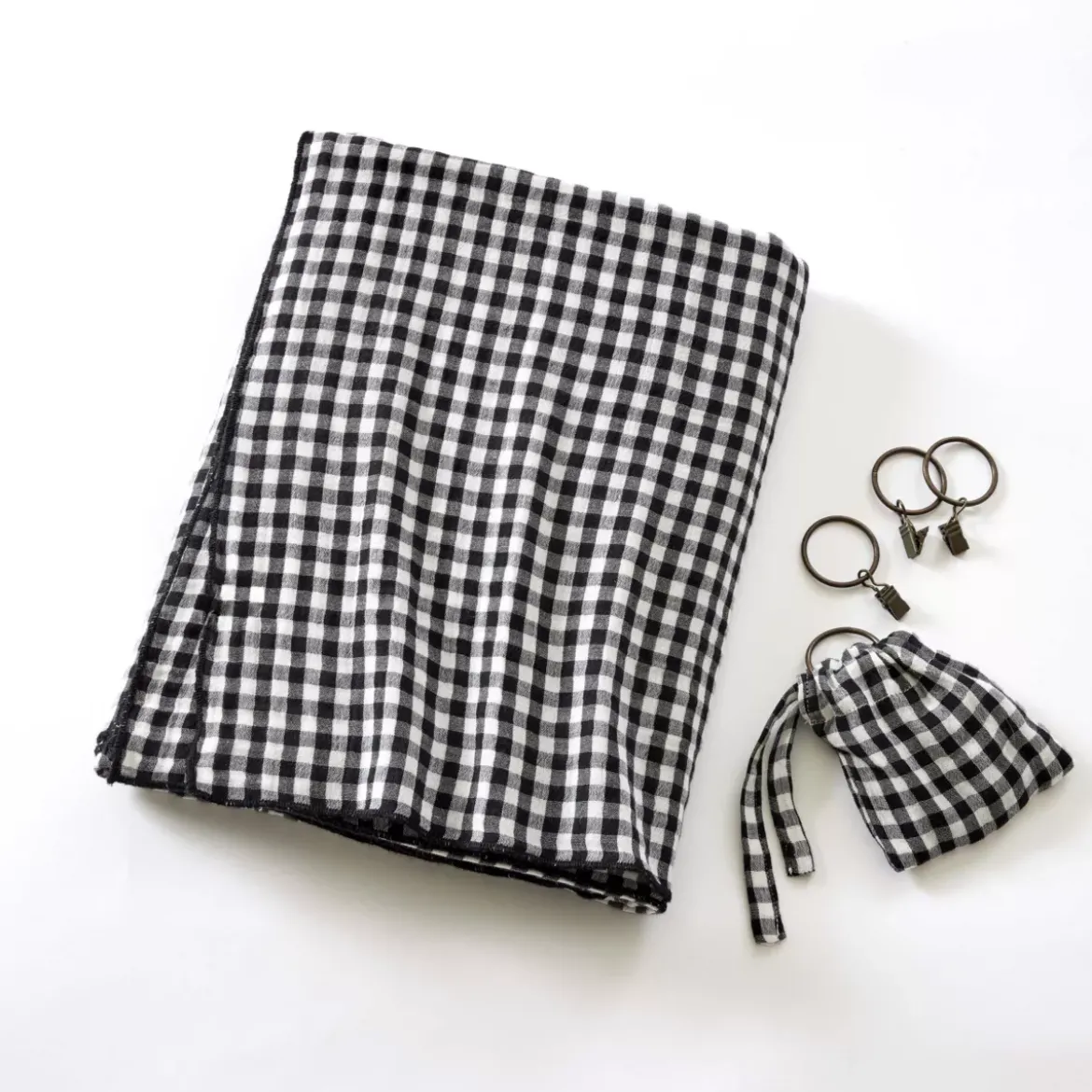 Tenda garza di cotone regolabile (140 x max 180 cm) Gaïa vichy Nero