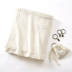 Tenda garza di cotone regolabile (140 x max 300 cm) Gaïa vichy Beige