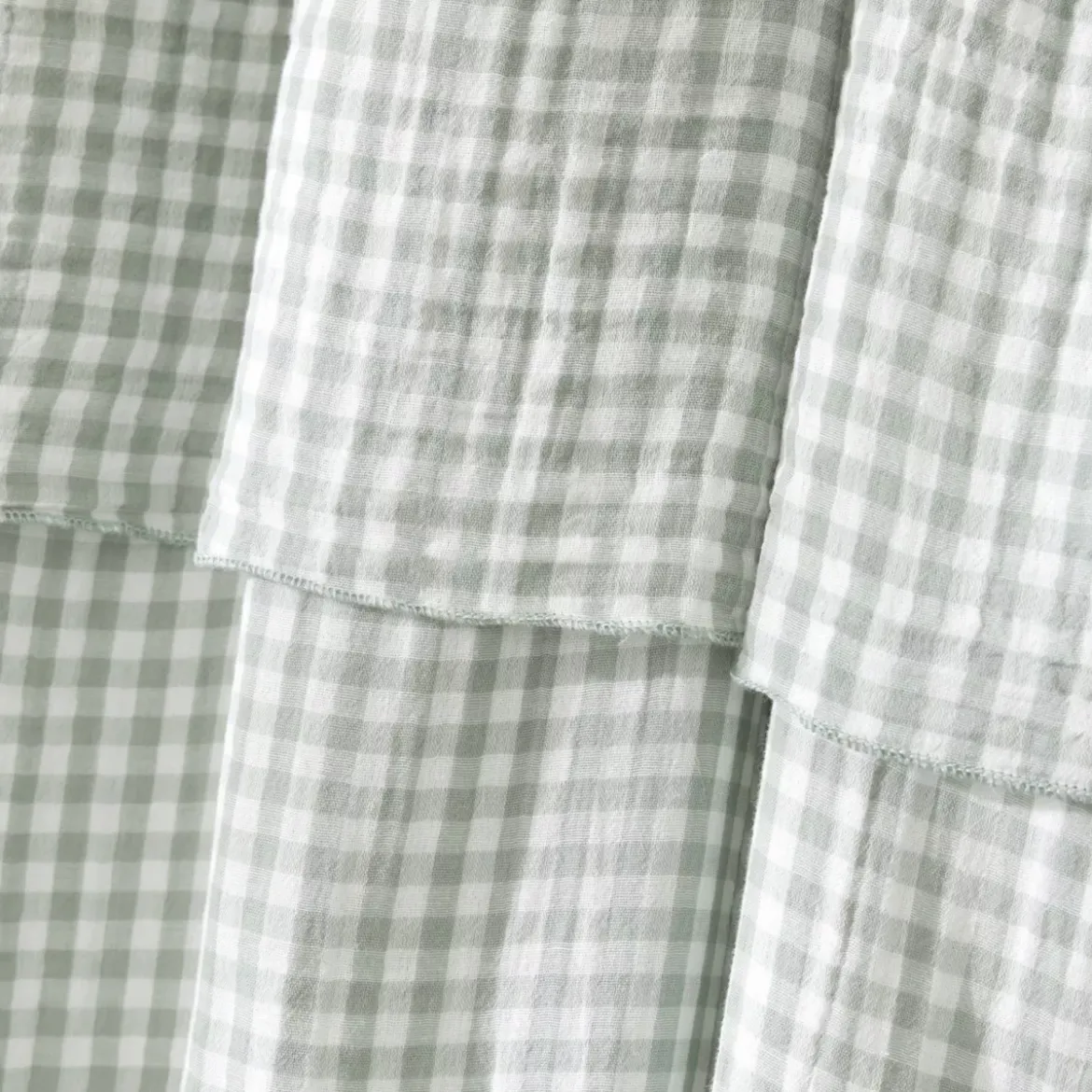 Tenda in doppio voile di cotone regolabile (140 x max 300 cm) Gaïa vichy Verde eucalipto