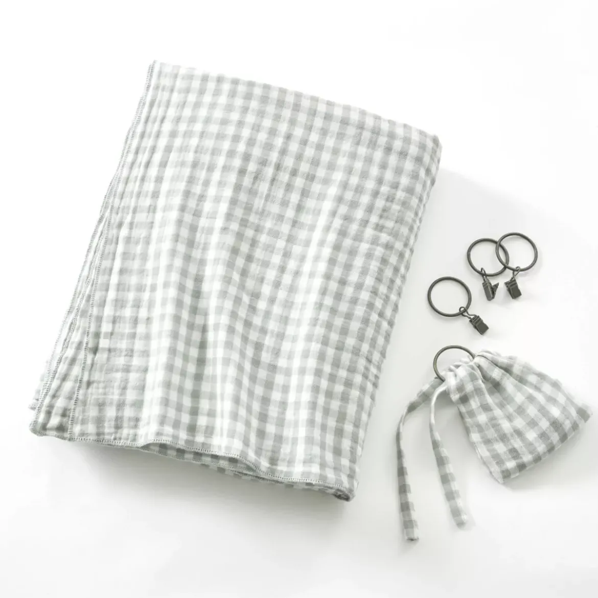 Tenda in doppio voile di cotone regolabile (140 x max 300 cm) Gaïa vichy Verde eucalipto