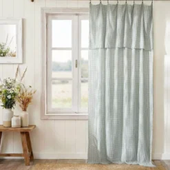 Tenda in doppio voile di cotone regolabile (140 x max 180 cm) Gaïa vichy Verde eucalipto
