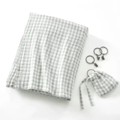 Tenda in doppio voile di cotone regolabile (140 x max 180 cm) Gaïa vichy Verde eucalipto