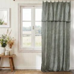 Tenda in doppio voile di cotone regolabile (140 x max 180 cm) Gaïa vichy Verde rosmarino