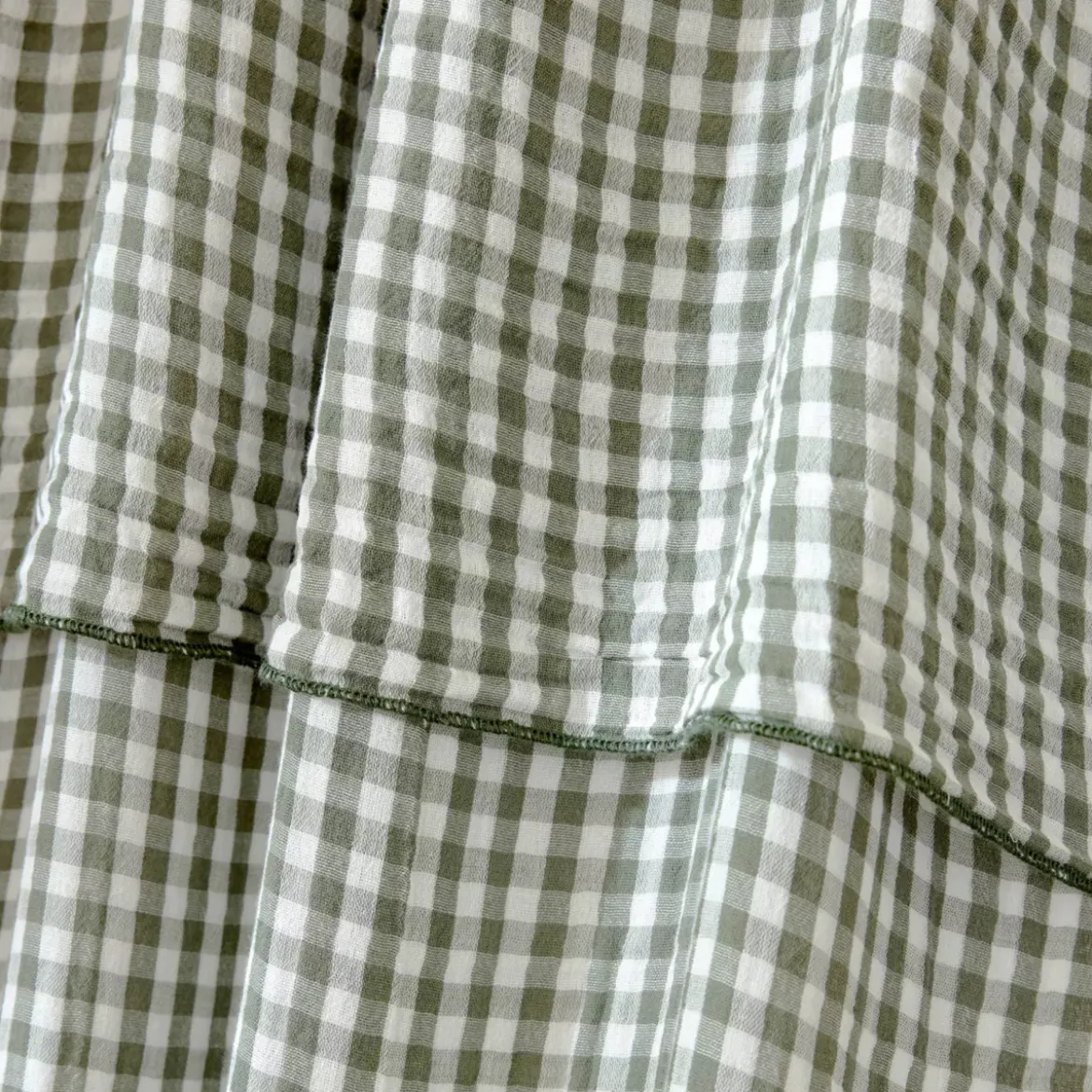 Tenda in doppio voile di cotone regolabile (140 x max 180 cm) Gaïa vichy Verde rosmarino