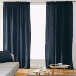 Tenda in garza di cotone a passanti nascosti (180 x 240 cm) Gaïa Blu notte