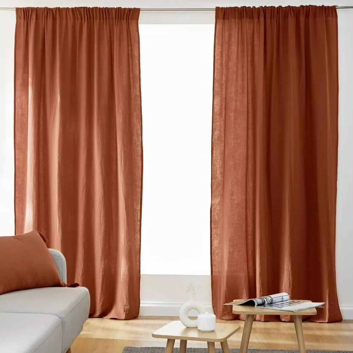 Tenda in garza di cotone a passanti nascosti (140 x 240 cm) Gaïa Terracotta