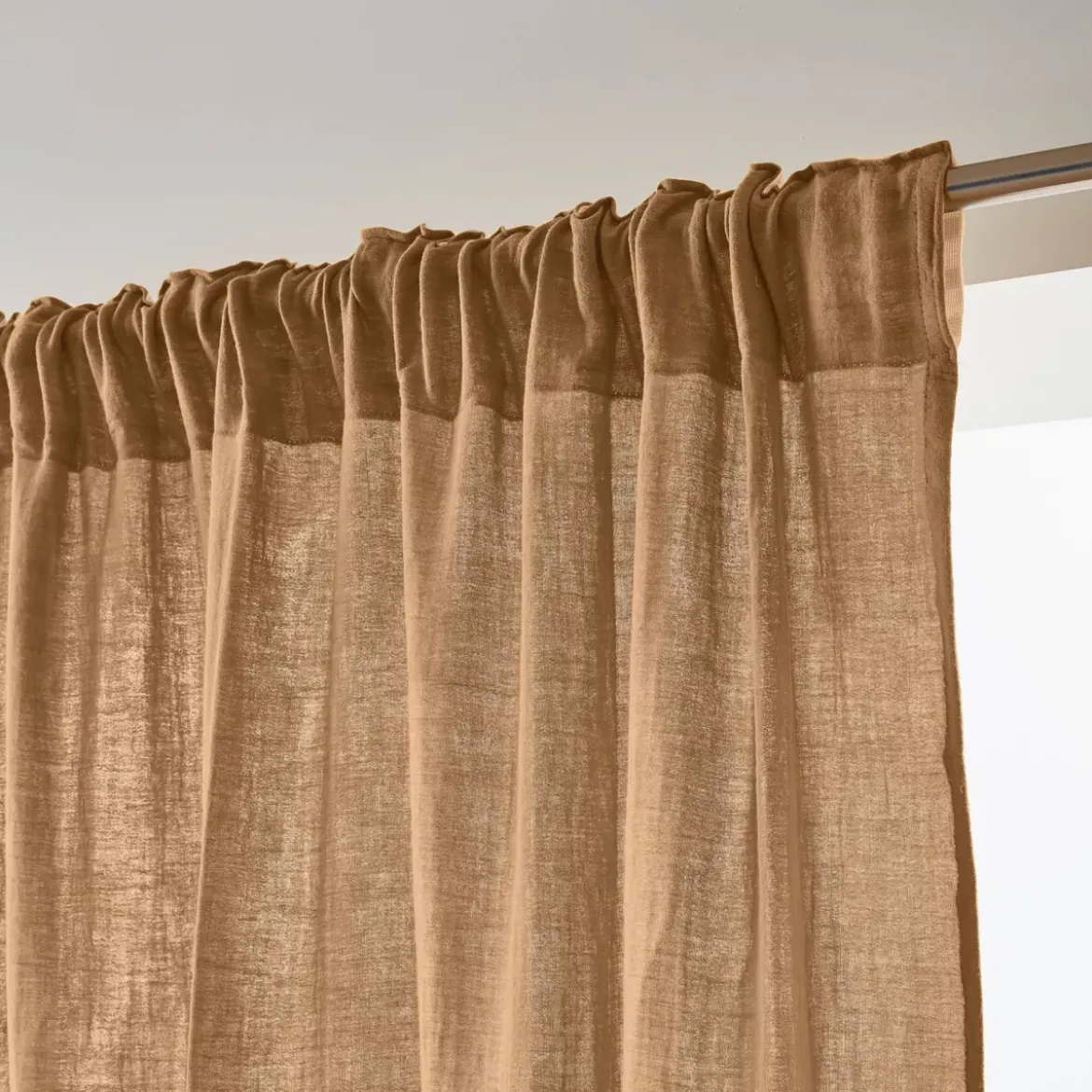 Tenda in garza di cotone a passanti nascosti (140 x 240 cm) Gaïa Camel