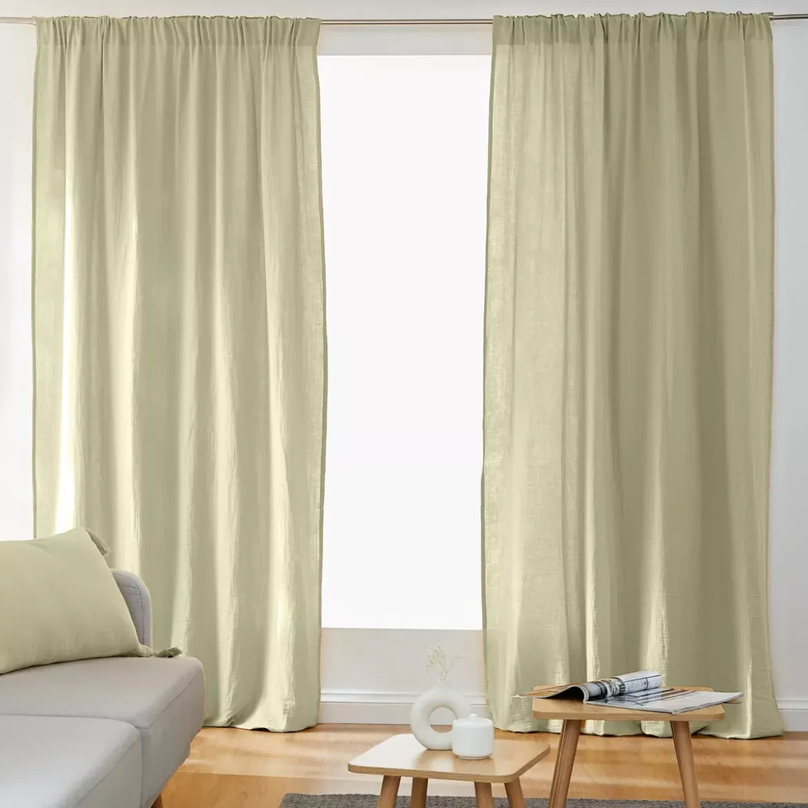 Tenda in garza di cotone a passanti nascosti (180 x 240 cm) Gaïa Verde tiglio