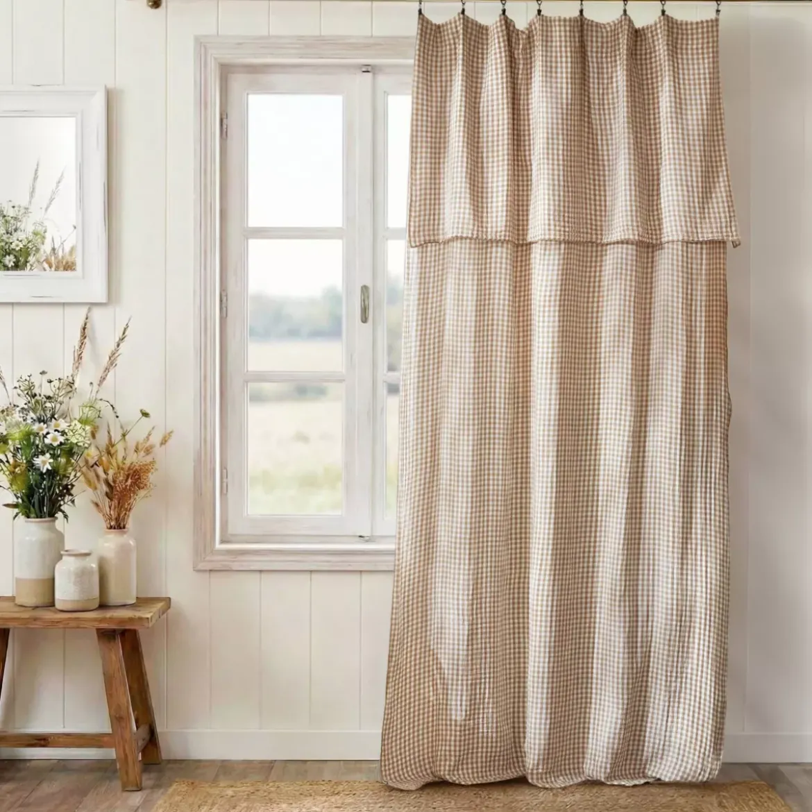 Tenda in garza di cotone regolabile (140 x max 180 cm) Gaïa vichy Corda
