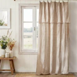 Tenda in garza di cotone regolabile (140 x max 300 cm) Gaïa vichy Corda