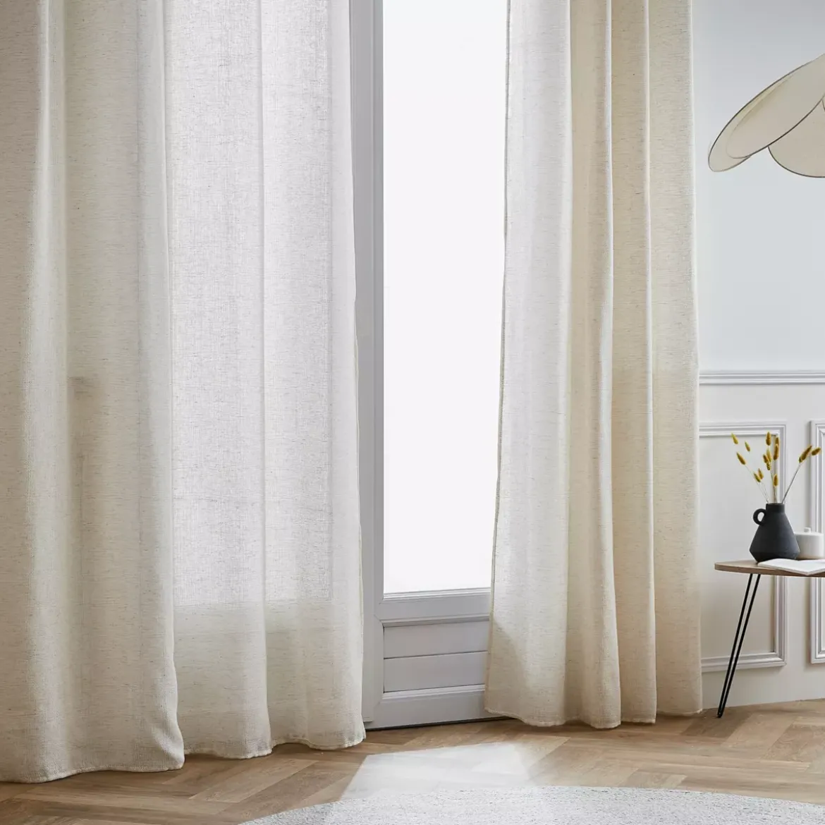 Tenda trasparente con nastri arricciati effetto lino (140 x 240 cm) Luca Beige