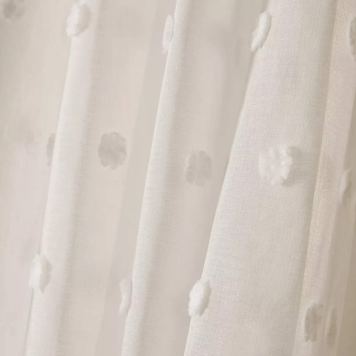 Tenda trasparente con nastri arricciati e pon pon (280 x 240 cm) Emie Beige