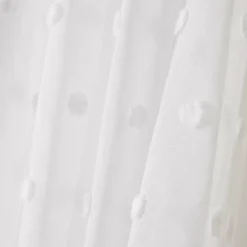 Tenda trasparente con nastri arricciati e pon pon (140 x 240 cm) Emie Bianco