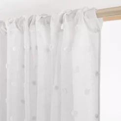 Tenda trasparente con nastrino fronzuto e pon pon (280 x 240 cm) Emie Bianco