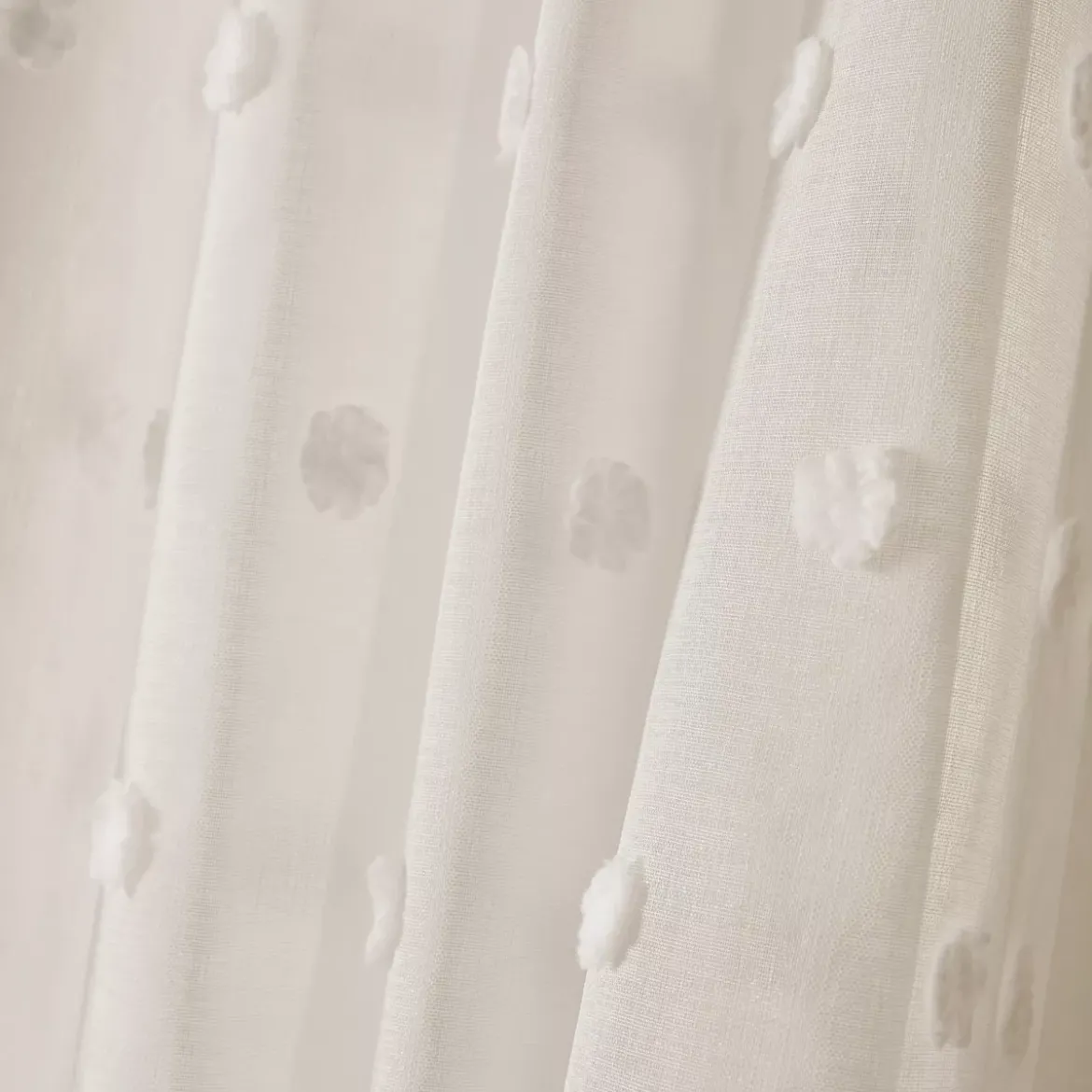 Tenda trasparente con occhielli pon pon (140 x 280 cm) Emie Beige