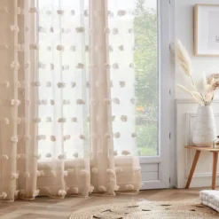 Tenda trasparente con occhielli pon pon (280 x 240 cm) Suzie Beige