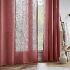 Tenda trasparente con occhielli effetto lino (140 x 240 cm) Robin Terracotta