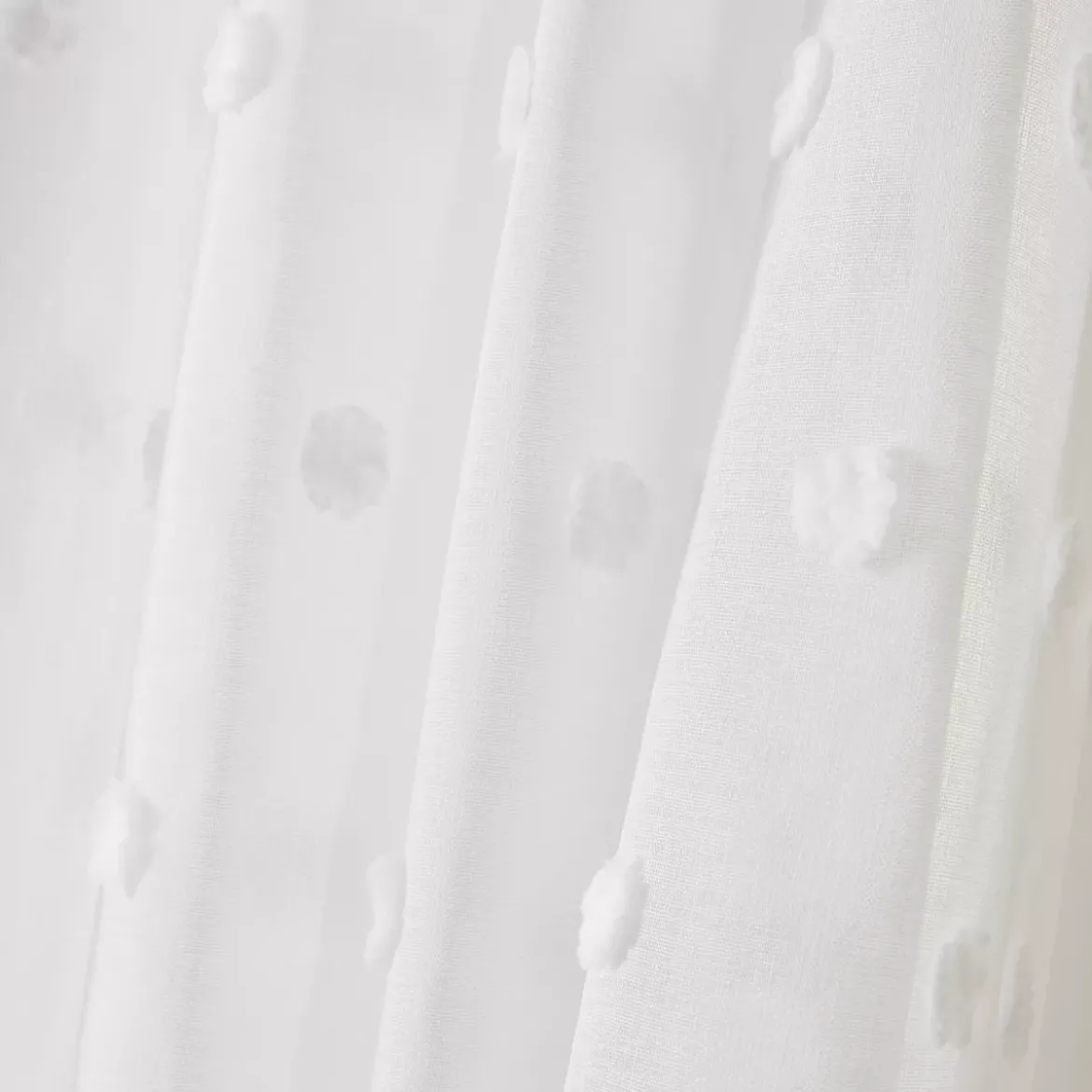Tenda trasparente con occhielli e pon pon (140 x 240 cm) Emie Bianco