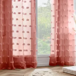 Tenda trasparente con occhielli con pon pon (140 x 240 cm) Suzie Terracotta
