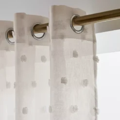 Tenda trasparente con occhielli e pon pon (280 x 240 cm) Emie Beige
