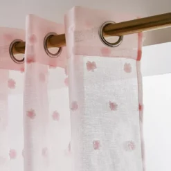 Tenda trasparente occhielli pon pon (140 x 280 cm) Emie Rosa