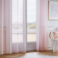 Tenda trasparente occhielli pon pon (140 x 280 cm) Emie Rosa