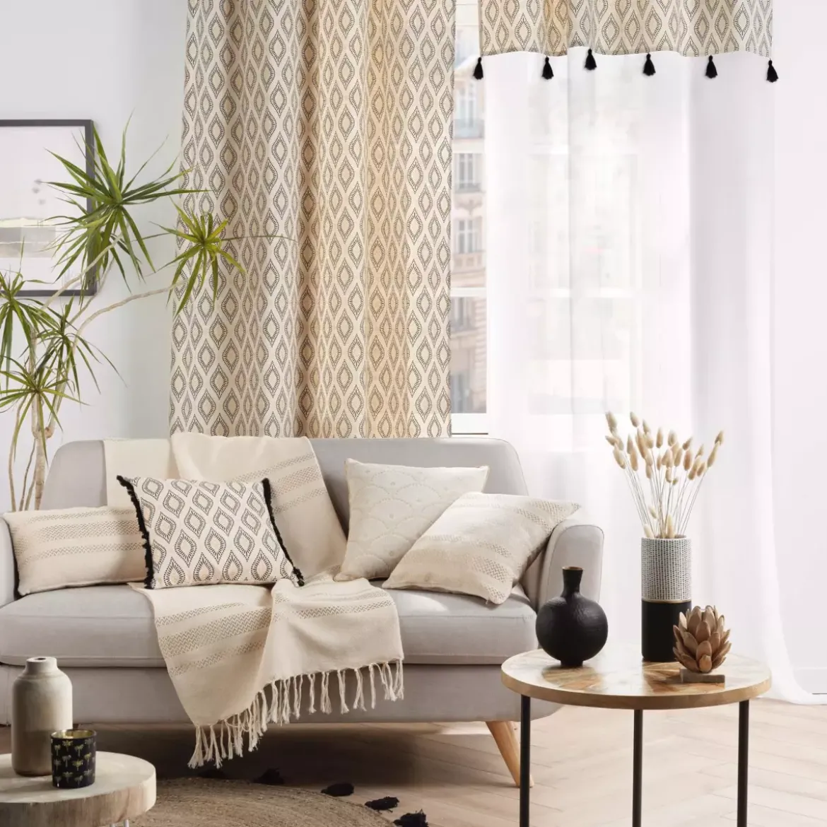 Tenda trasparente (140 x 240 cm) Oricia Ecru