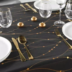 Tovaglia di Natale rettangolare anti macchia (140 x 240 cm) Firmament Nero e dorato