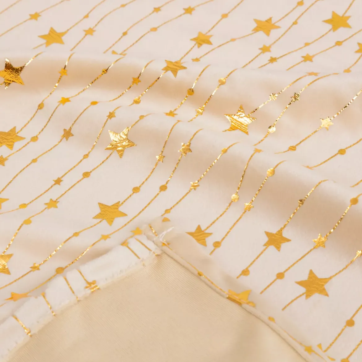 Tovaglia natalizia rettangolare (140 x 240 cm) Pioggia di stelle Avorio e oro