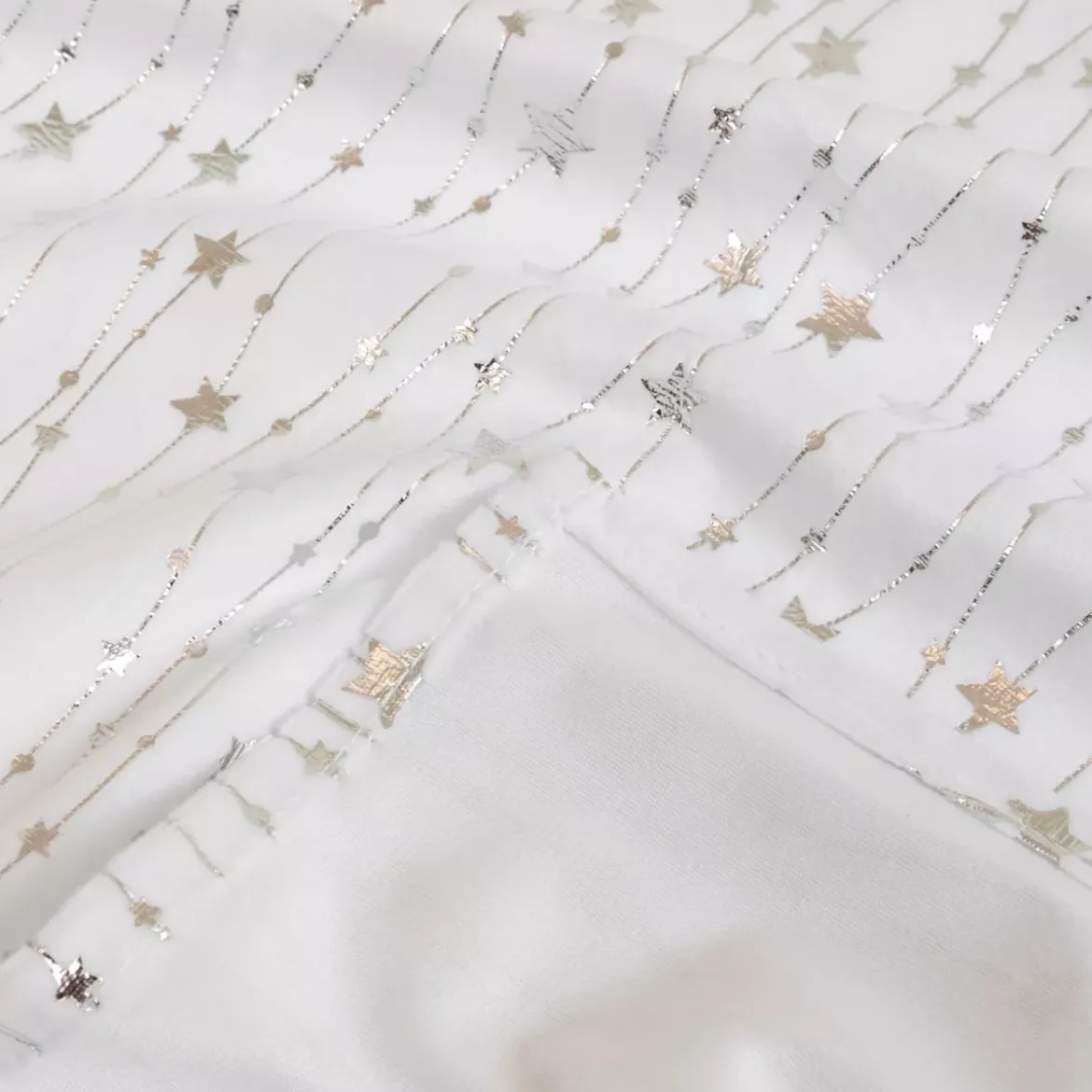 Tovaglia natalizia rettangolare (140 x 240 cm) Pioggia di stelle Bianca
